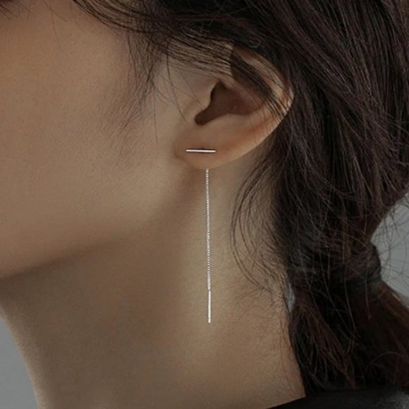 *NEW 925 Sterling Silver Bar Chain Drop Earrings - Picture 3 of 8